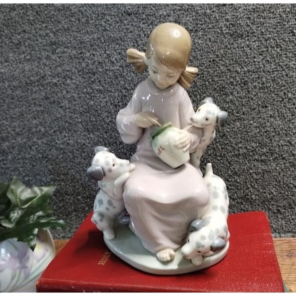 Lladro Honey Lickers #1248 Girl With Dalmatians Figurine 1977 Spain Porcelain